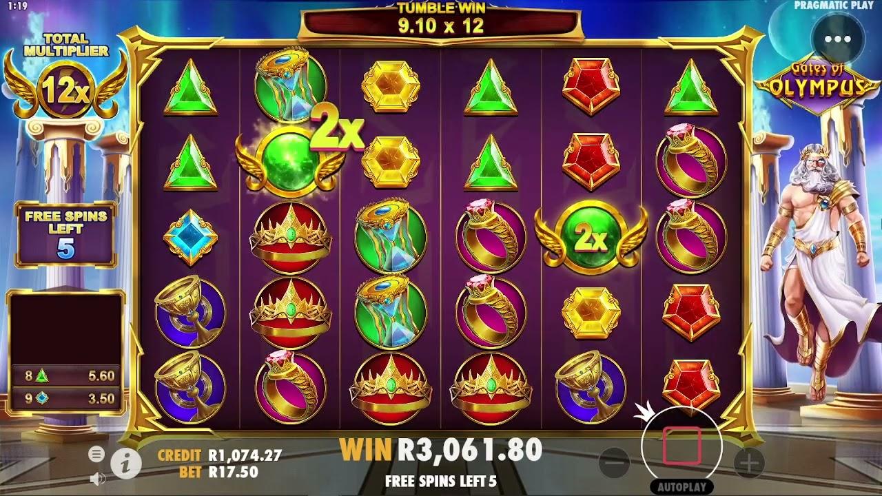 Gates of Olympus slot by Pragmatic Play, free-spins reels with Zeus and multiplier symbols