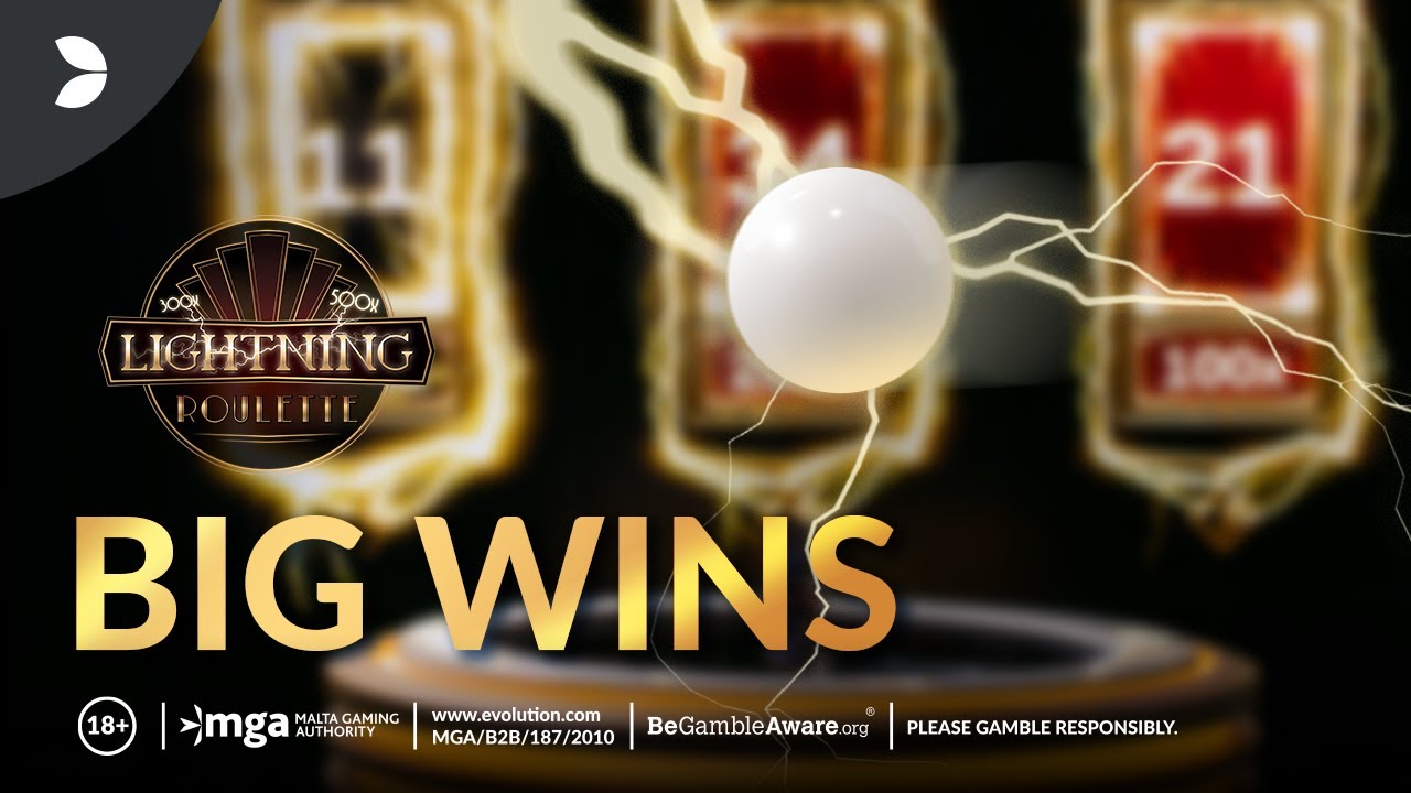 Lightning Roulette by Evolution, with lightning striking the roulette wheel