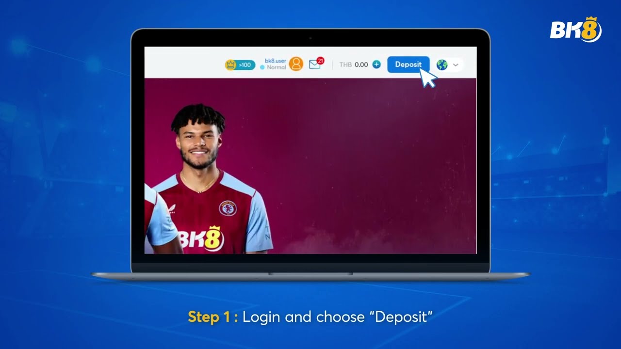 BK8 desktop site with the Deposit button in the top bar
